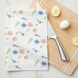 Linge De Cuisine Aquarelle Fleurs Sauvages Art Original