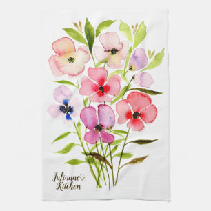 Linge De Cuisine Aquarelle Floral Joli Fleurs sauvages Personnalisé