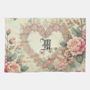 Linge De Cuisine Aquarelle Florale Bohème Vintage Cœurs Pastel