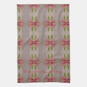 Linge De Cuisine Aquarelle florale de corail rose avec des accents