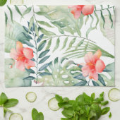 Linge De Cuisine Aquarelle florale de ketmie tropicale de feuille (Plié)