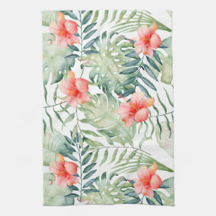 Linge De Cuisine Aquarelle florale de ketmie tropicale de feuille