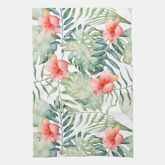 Linge De Cuisine Aquarelle florale de ketmie tropicale de feuille (Vertical)