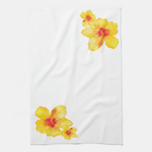 Linge De Cuisine Aquarelle florale d'hibiscus jaune