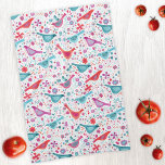 Linge De Cuisine Aquarelle florale d'oiseaux moderne<br><div class="desc">Oiseaux et fleurs modernes et contemporains motif dans le vert turquoise vif,  rose magenta et rouge sur un arrière - plan blanc. Art original de Nic Squirrell.</div>