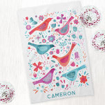 Linge De Cuisine Aquarelle florale Fleur sauvage et ornithologique<br><div class="desc">Oiseaux d'aquarelle modernes et contemporains et fleurs sauvages motif dans les tons rouge,  rose,  violet et turquoise bijou sur un arrière - plan blanc. Art original de Nic Squirrell. Changez le nom pour personnaliser.</div>