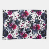 Linge De Cuisine Aquarelle florale magenta rose et bleu épais (Horizontal)