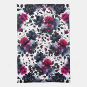 Linge De Cuisine Aquarelle florale magenta rose et bleu épais (Vertical)