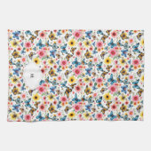 Linge De Cuisine Aquarelle florale motif botanique monogrammé (Horizontal)
