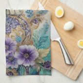 Linge De Cuisine Aquarelle florale Paisley Peacock (Quart Plié)