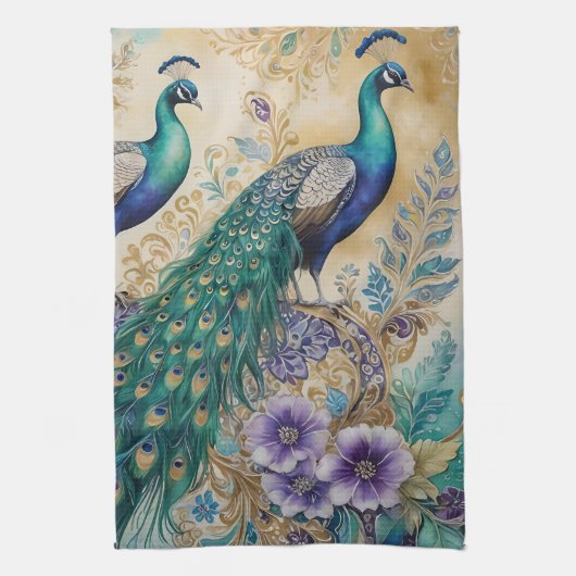 Linge De Cuisine Aquarelle florale Paisley Peacock (Vertical)