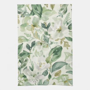 Linge De Cuisine Aquarelle florale verte botanique feuilles nature