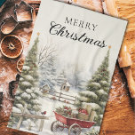 Linge De Cuisine Aquarelle Forêt d'hiver Joyeux Noël<br><div class="desc">Aquarelle vintage arbres de Noël dans la serviette de cuisine de la forêt. Conservez le texte de "Joyeux Noël" tel quel ou modifiez-le.</div>