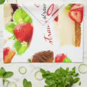 Linge De Cuisine Aquarelle Fraise Sucres Aimer Monogramme (Plié)