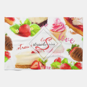 Linge De Cuisine Aquarelle Fraise Sucres Aimer Monogramme