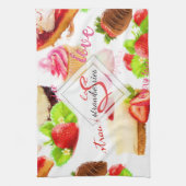 Linge De Cuisine Aquarelle Fraise Sucres Aimer Monogramme (Vertical)