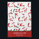 Linge De Cuisine Aquarelle française personnalisée Rouge & Vert Chi<br><div class="desc">Aquarelle personnalisée peinte à la main de piments rouges et verts avec texte français lisant les piments,  les piments .</div>