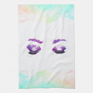 Linge De Cuisine Aquarelle glamour aux yeux et aux bouillons pourpr