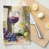 Linge De Cuisine Aquarelle Good Friends Wine Together (Quart Plié)