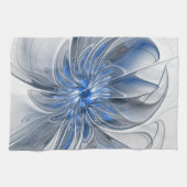 Linge De Cuisine Aquarelle gris bleu Abstrait Fractal Art Flower (Horizontal)