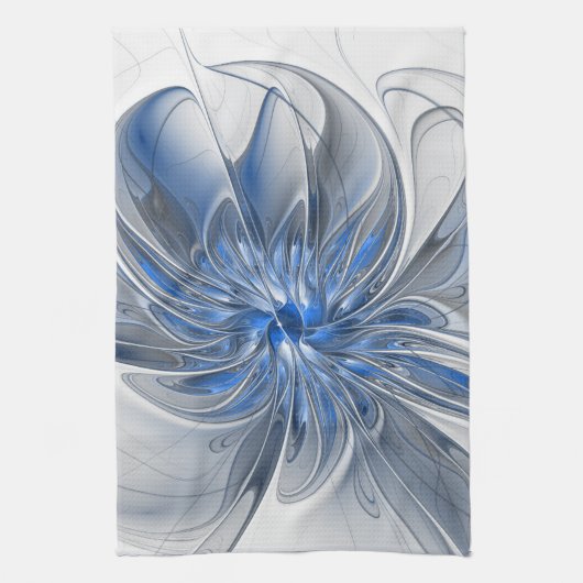 Linge De Cuisine Aquarelle gris bleu Abstrait Fractal Art Flower (Vertical)