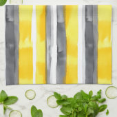 Linge De Cuisine Aquarelle gris jaune blanc rayé (Plié)