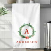 Linge De Cuisine Aquarelle Holly Wreath Vacances modernes Noël