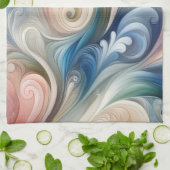 Linge De Cuisine Aquarelle Imaginaire Floral Pastel Bleu & Crème (Plié)