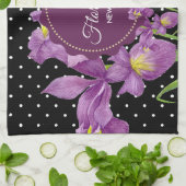 Linge De Cuisine Aquarelle Iris Violet Points noirs et blancs (Plié)
