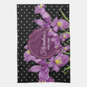Linge De Cuisine Aquarelle Iris Violet Points noirs et blancs (Vertical)