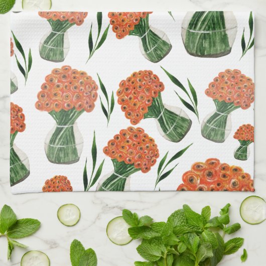 Linge De Cuisine Aquarelle italienne Ranunculus (Plié)