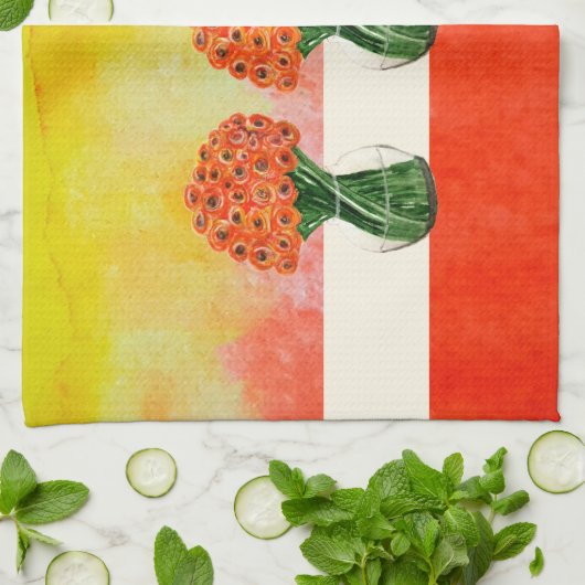 Linge De Cuisine Aquarelle italienne Ranunculus (Plié)