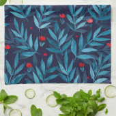 Linge De Cuisine Aquarelle jardin nocturne - turquoise, bleu et rou (Plié)