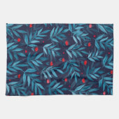 Linge De Cuisine Aquarelle jardin nocturne - turquoise, bleu et rou (Horizontal)