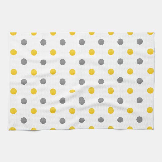 Linge De Cuisine Aquarelle jaune et gris Pois (Horizontal)