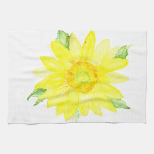 Linge De Cuisine Aquarelle jaune lumineuse de tournesol d'été (Horizontal)