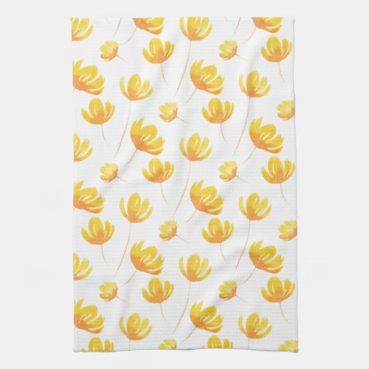 Linge De Cuisine Aquarelle jaune motif floral (Vertical)