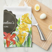 Linge De Cuisine Aquarelle Jaune Orange Fleurs de printemps Design (Quart Plié)