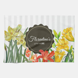 Linge De Cuisine Aquarelle Jaune Orange Fleurs de printemps Design
