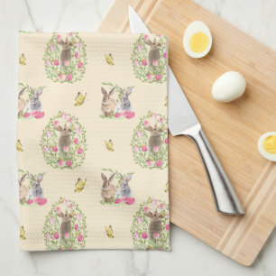 Linge De Cuisine Aquarelle Lapin de Pâques Floral Oeuf de Pâques