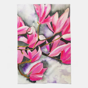 Linge De Cuisine Aquarelle magnolia rose
