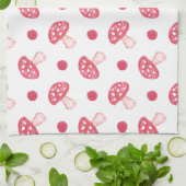 Linge De Cuisine aquarelle mignon champignons rouges et pois (Plié)