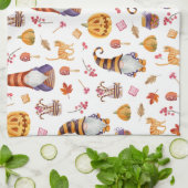 Linge De Cuisine Aquarelle mignonne Halloween Gnomes, Citrouille et (Plié)