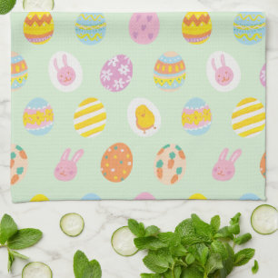 Linge De Cuisine Aquarelle mignonne Oeuf Peint de Pâques Motif vert