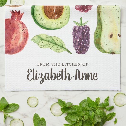 Linge De Cuisine Aquarelle moderne Fruits tropicaux Nom du script a (Plié)