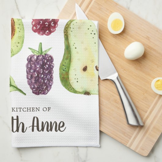 Linge De Cuisine Aquarelle moderne Fruits tropicaux Nom du script a (Quart Plié)