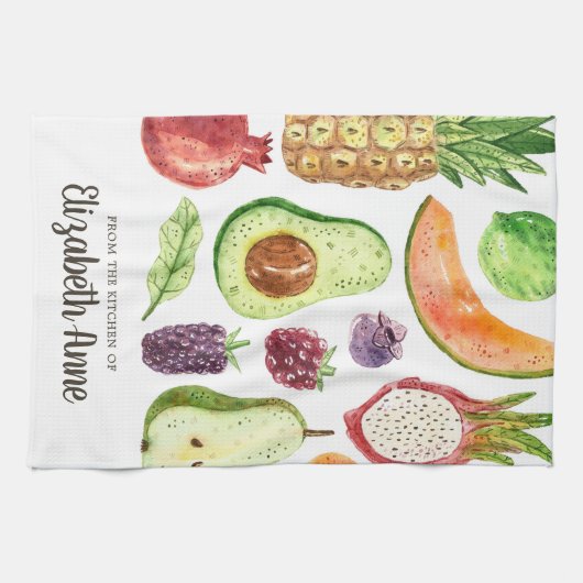Linge De Cuisine Aquarelle moderne Fruits tropicaux Nom du script a (Horizontal)