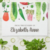 Linge De Cuisine Aquarelle moderne Légumes Légume Nom du script (Plié)