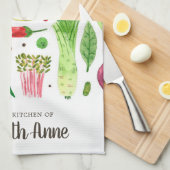 Linge De Cuisine Aquarelle moderne Légumes Légume Nom du script (Quart Plié)