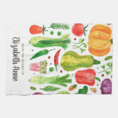 Linge De Cuisine Aquarelle moderne Légumes Légume Nom du script (Horizontal)